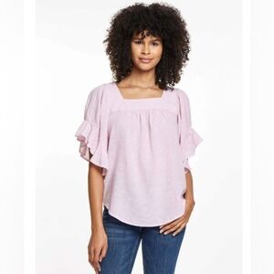 EUC beachlunchlounge Linen Blend Square Neck Top Blouse Cottagecore Feminine XS